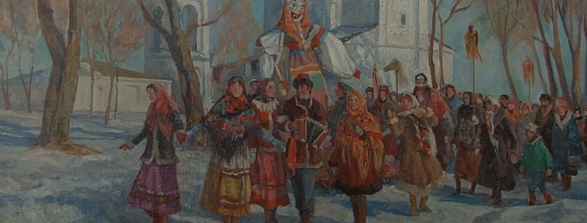 масленица люди несут чучело